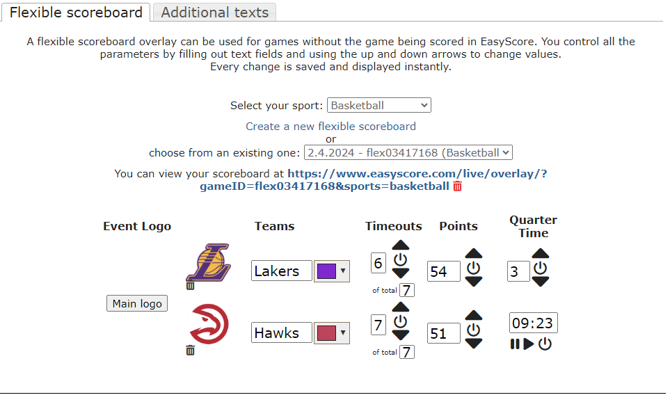 Scoresheet interface